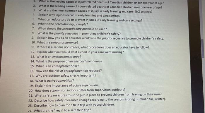 Solved 1. What is the leading cause of injury related deaths | Chegg.com