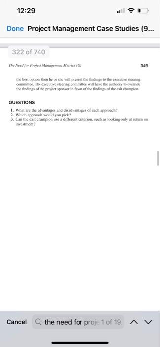 Solved Done Project Management Case Studies (9... The Need | Chegg.com