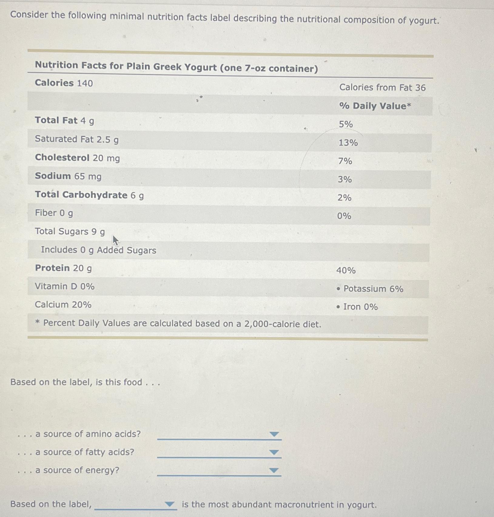 Solved Consider the following minimal nutrition facts label | Chegg.com