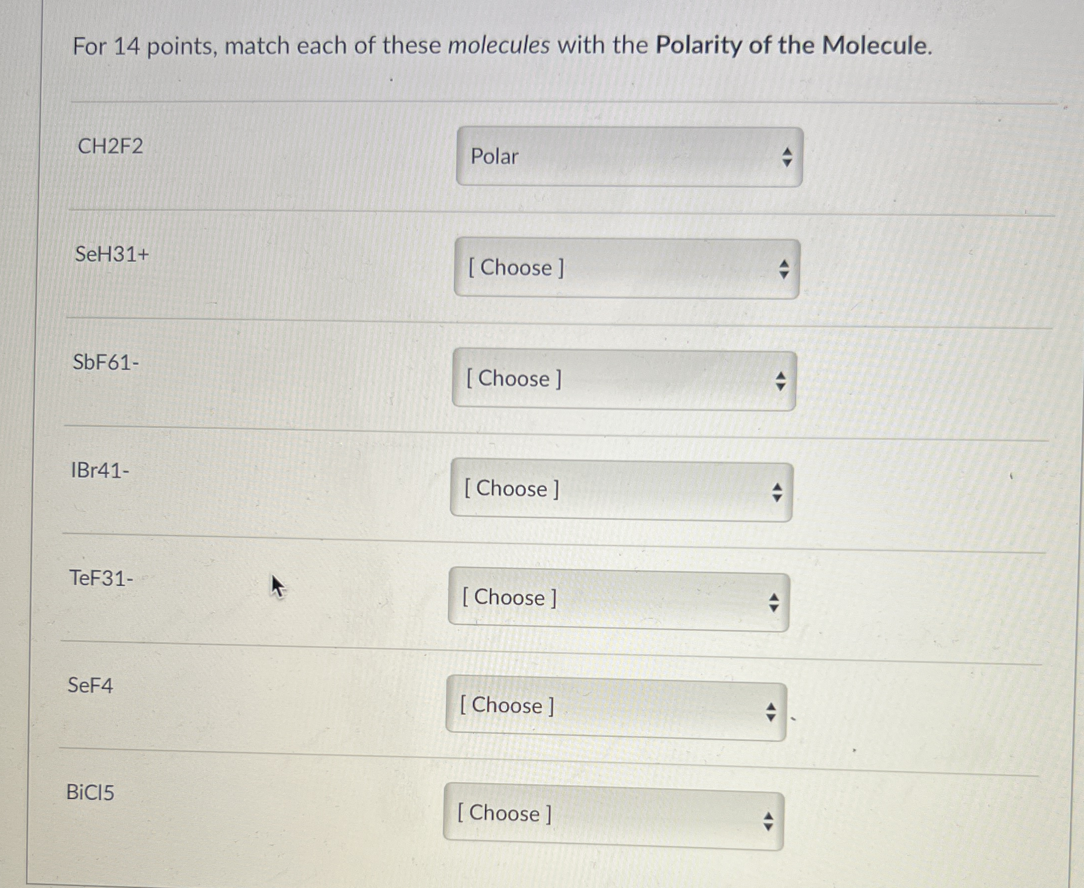 Solved For Points Match Each Of These Molecules With Chegg Com