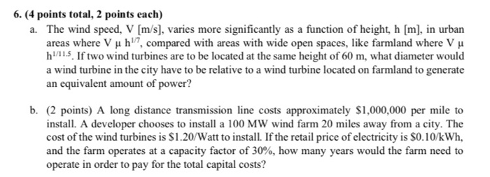 Solved 6. (4 Points Total, 2 Points Each) A. The Wind Speed, | Chegg.com
