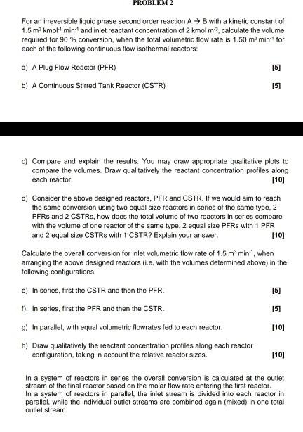 Solved PROBLEM 2 For an irreversible liquid phase second | Chegg.com
