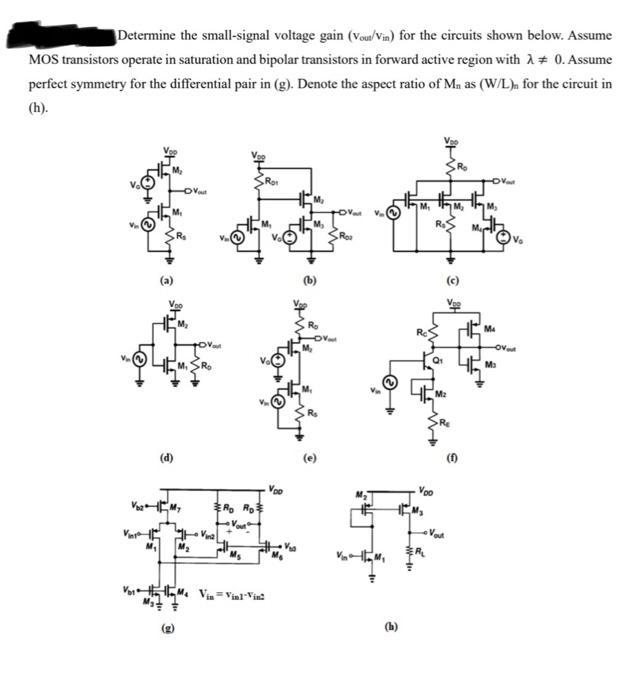 Solved Determine The Small Signal Voltage Gain Vow Vin For