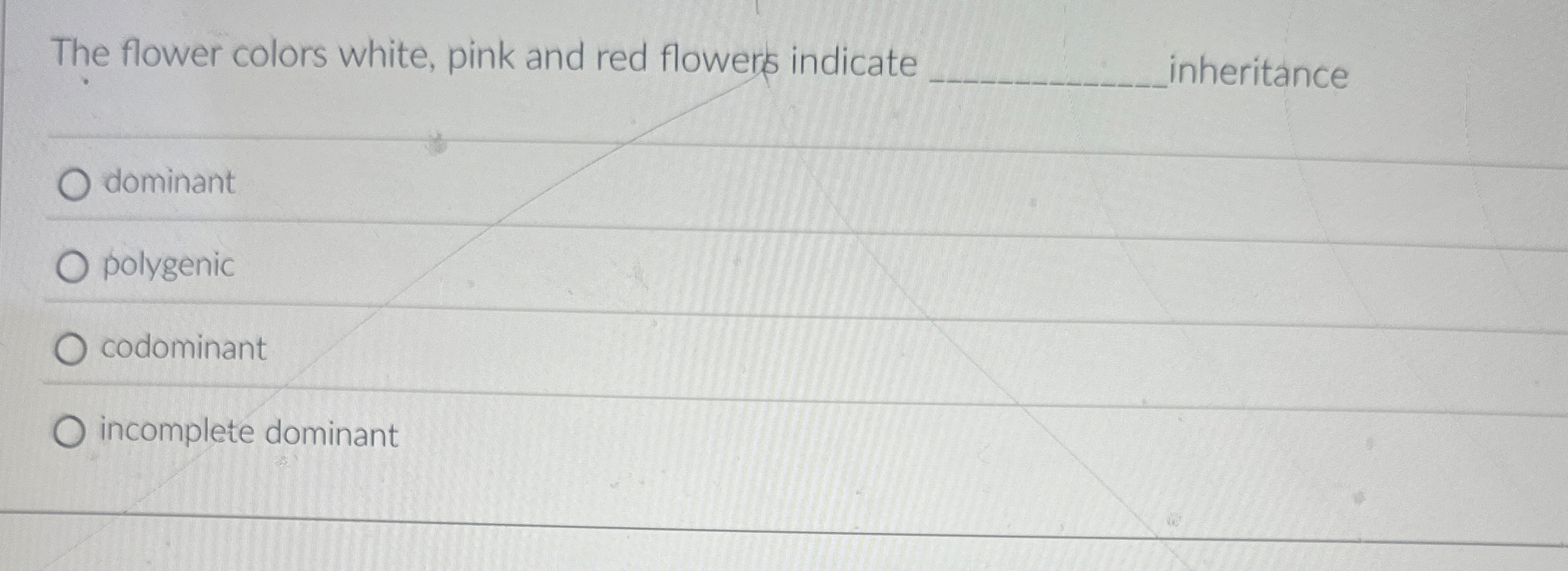 Solved The flower colors white, pink and red flowers