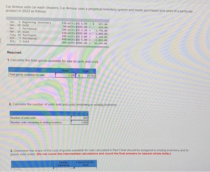 Solved Car Armour sells car wash cleaners. Car Armour uses a