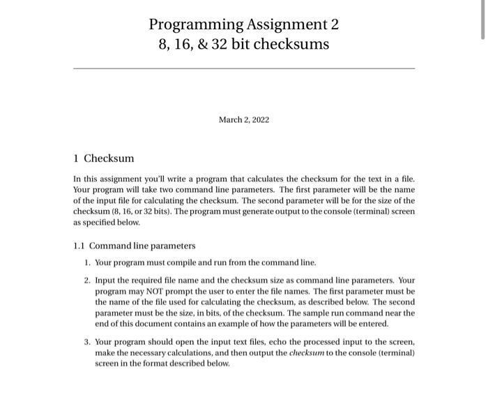 programming assignment 2 8 16 & 32 bit checksums