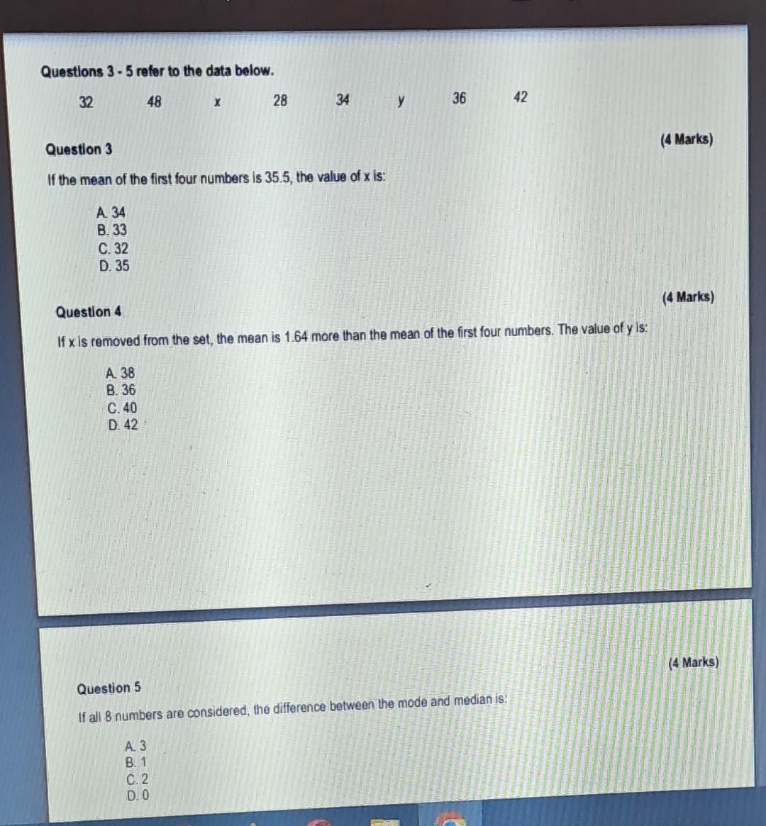 Solved Questions 3 - 5 Refer To The Data Below. | Chegg.com