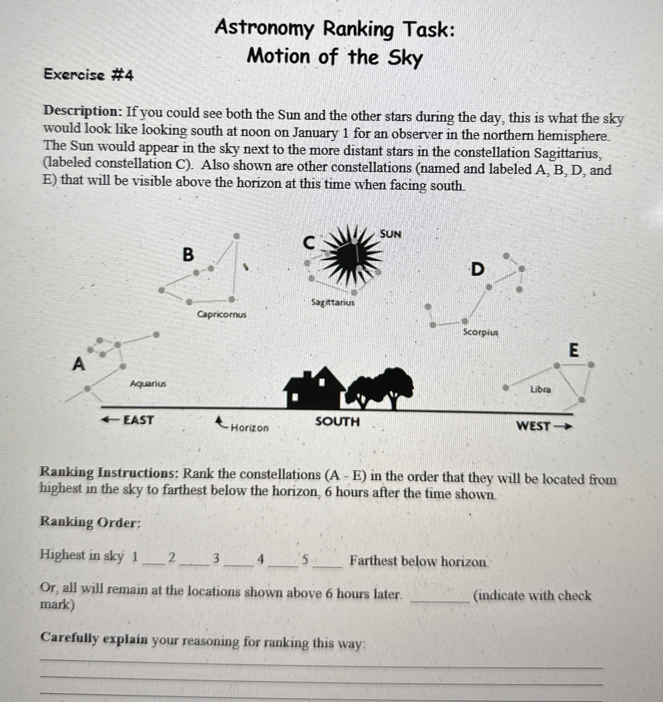 Solved Astronomy Ranking Task:Motion of the SkyExercise | Chegg.com
