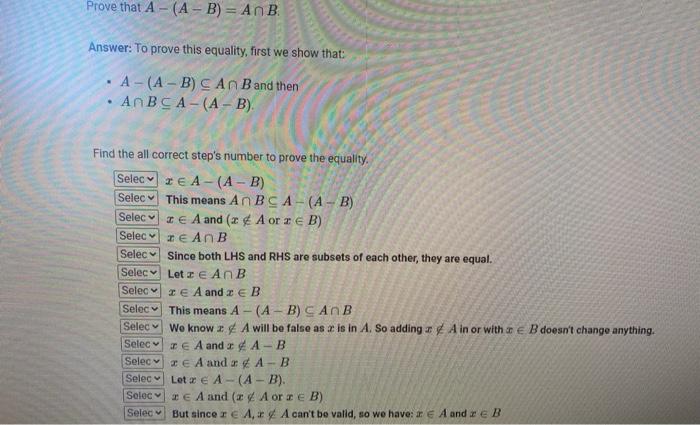 Solved Prove That A-(A-B) = An B Answer: To Prove This | Chegg.com