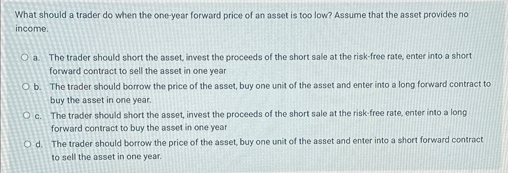 Solved What Should A Trader Do When The One-year Forward | Chegg.com