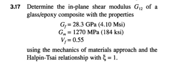 Solved 3.17 Determine the in-plane shear modulus G 2 of a | Chegg.com
