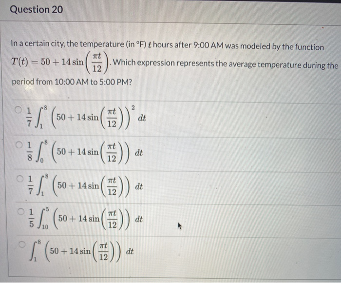 Solved Question 20 In a certain city, the temperature (in | Chegg.com