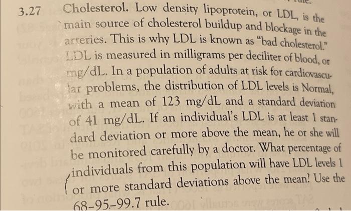 Solved 3.27 Cholesterol. Low density lipoprotein, or LDL is | Chegg.com