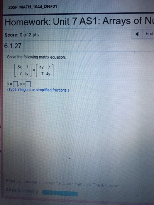 Unit 7 Homework 4 Arrays Answers.pdf Solved 20SP_MATH_1044_ONF01 Homework: Unit 7 AS1: Arrays of | Chegg.com