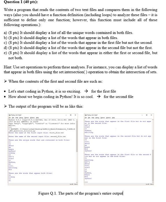 Solved Question 1 (40 pts): Write a program that reads the | Chegg.com