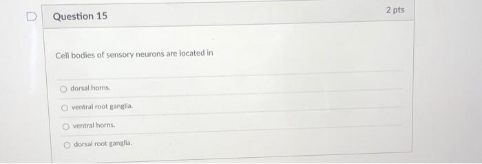 Solved 2 pts Question 15 Cell bodies of sensory neurons are | Chegg.com