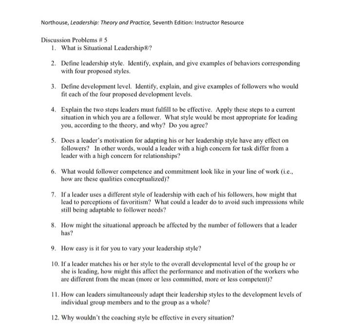 Solved Northouse, Leadership Theory and Practice, Seventh