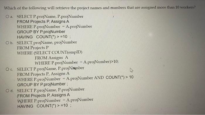 Solved What will be returned when the following SQL | Chegg.com
