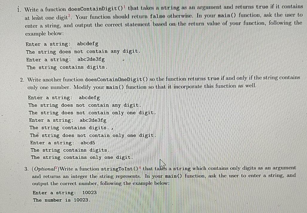 Solved i. Write a function doesContainDigit() that takes a | Chegg.com