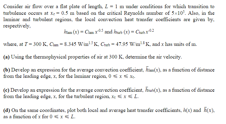 Solved Consider air flow over a flat plate of length, L=1m | Chegg.com
