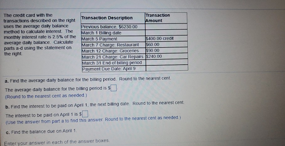 Solved The credit card with the transactions described on | Chegg.com