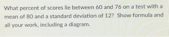 Solved What percent of scores lie between 60 and 76 on a | Chegg.com
