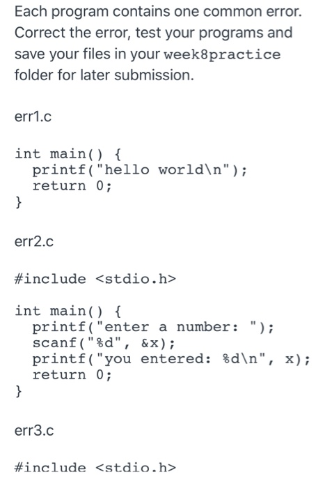 Solved Each Program Contains One Common Error. Correct The | Chegg.com