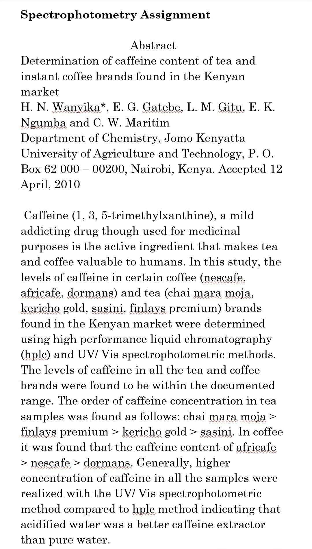 Spectrophotometry Assignment > Abstract Determination