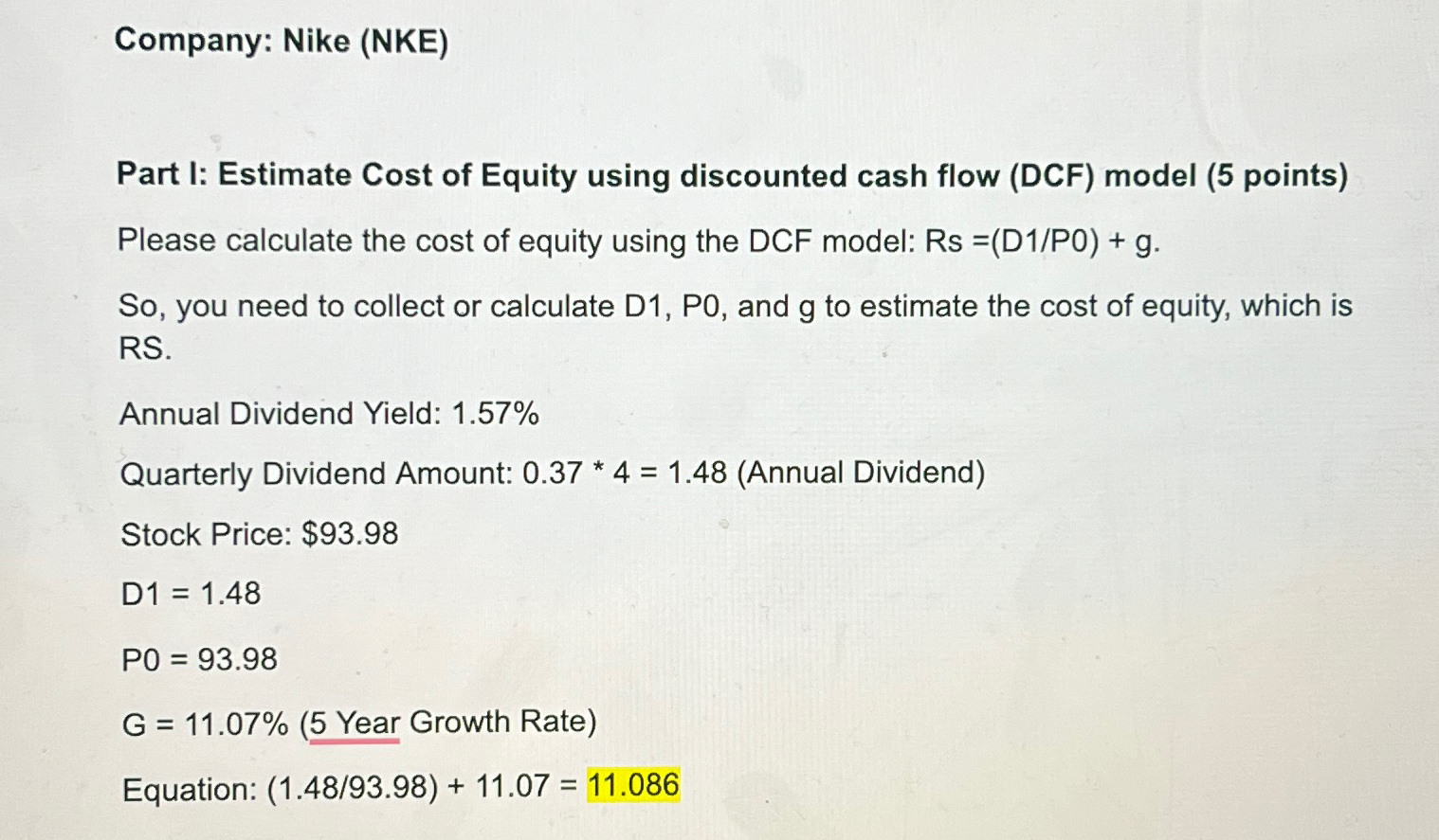 Solved Company Nike NKE Part I Estimate Cost of Equity Chegg