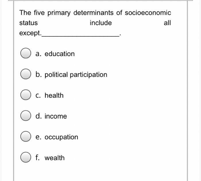 Solved The five primary determinants of socioeconomic status