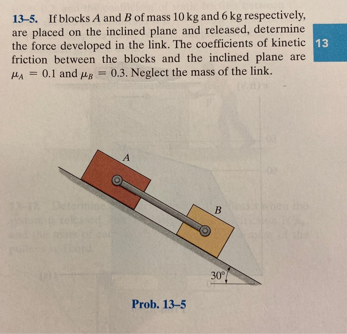 Solved 13-5. If blocks A and B of mass 10 kg and 6 kg | Chegg.com