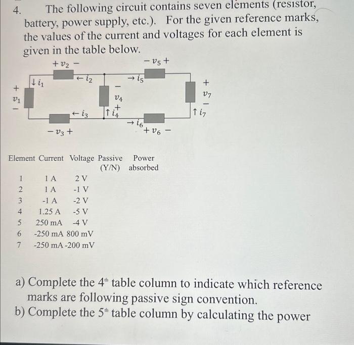 Solved 4. The following circuit contains seven elements | Chegg.com