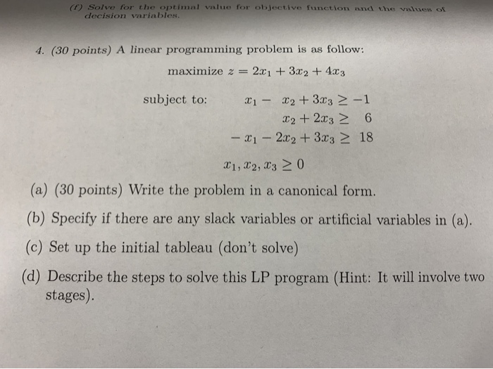 Solved (1) Solve for the optimal value for objective | Chegg.com