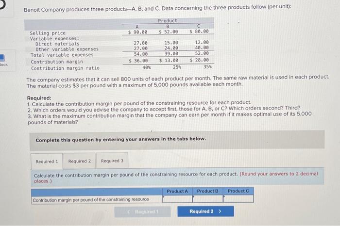 Solved Benoit Company Produces Three Products - A, B, And C. | Chegg.com