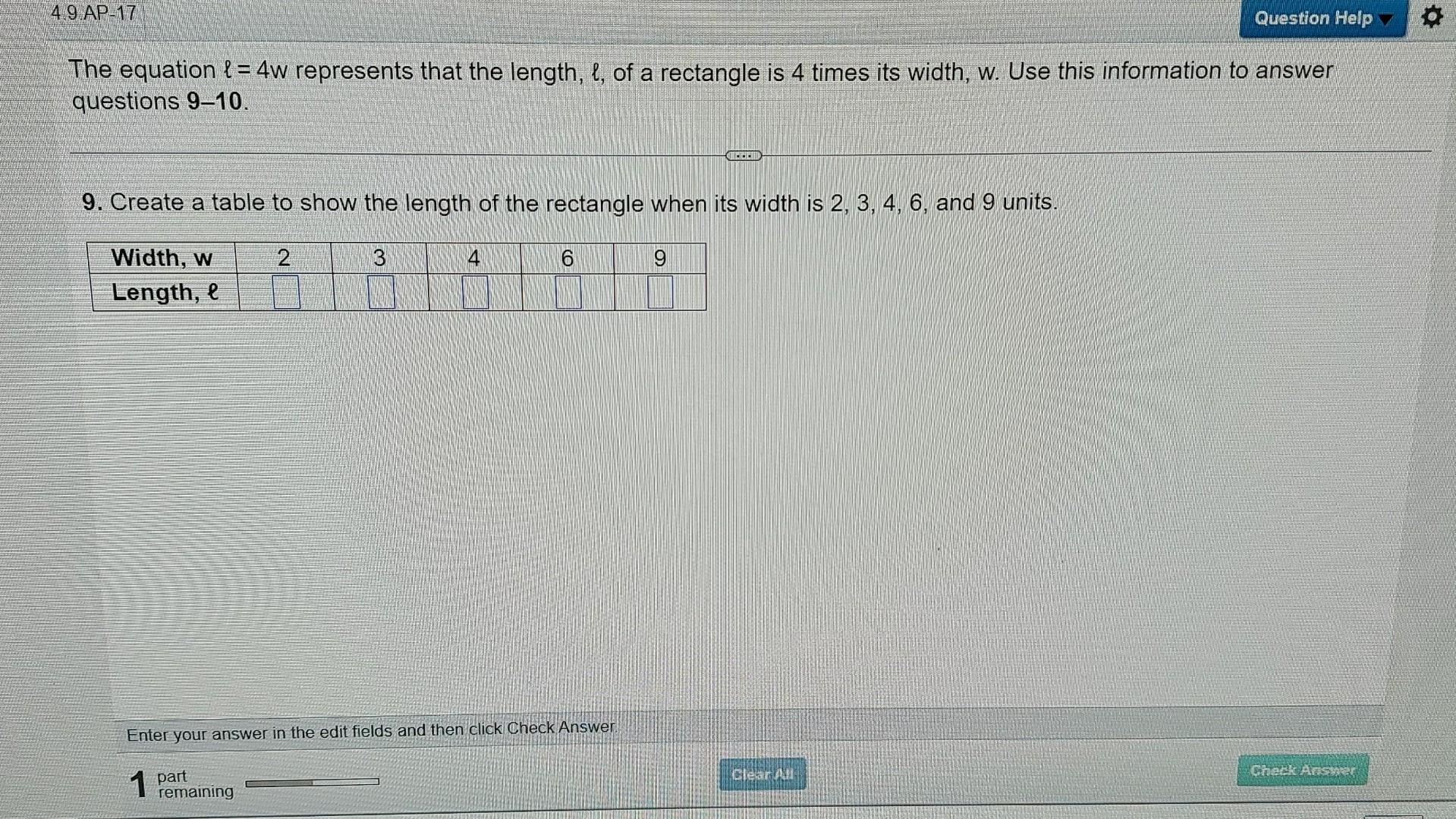 Solved The equation ℓ=4w represents that the length, ℓ, of a | Chegg.com