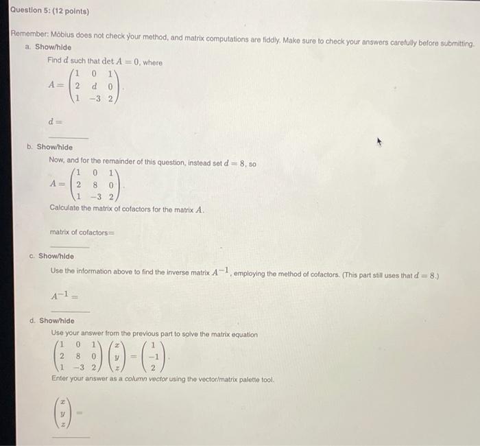 Solved Question 5: (12 points) Remember: Mobius does not | Chegg.com