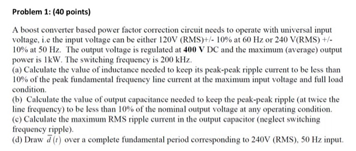 Solved Problem 1: (40 points) A boost converter based power | Chegg.com
