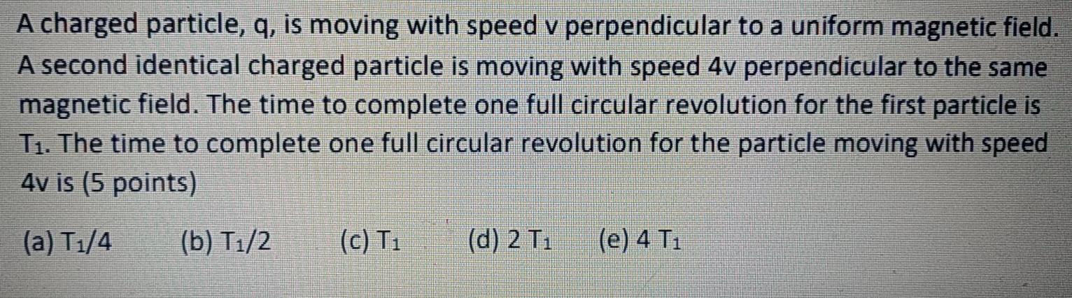 Solved A charged particle, q, is moving with speed v | Chegg.com