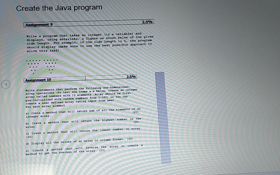 Solved Create the Java program 2.5% Assignment 9 Write a | Chegg.com