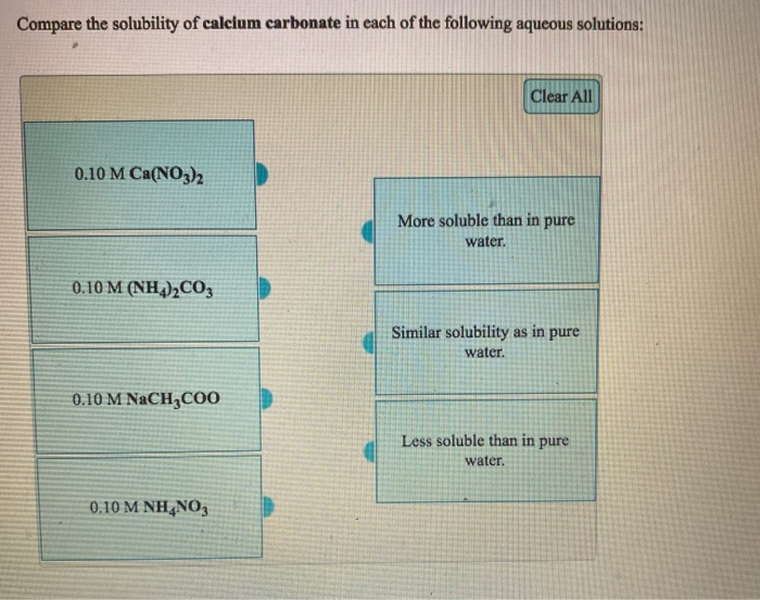 Solved Compare The Solubility Of Calcium Carbonate In Each | Chegg.com