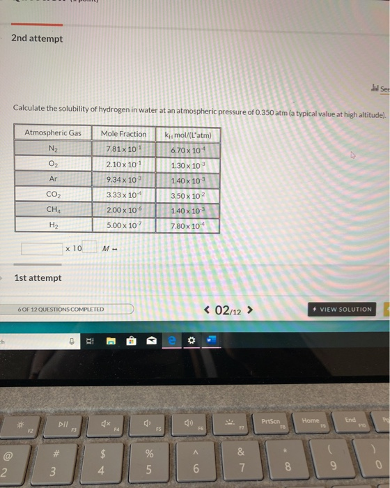 Solved 2nd attempt Calculate the solubility of hydrogen in | Chegg.com