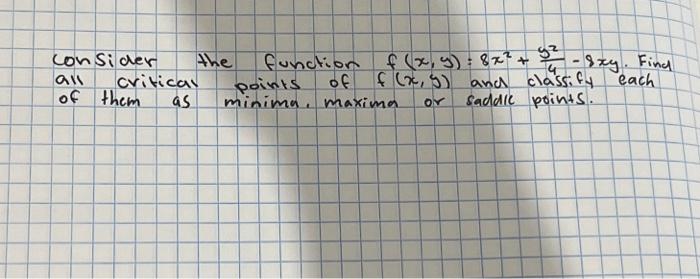 Solved Consider The Function F X Y 8x2 4y2−8xy Find All