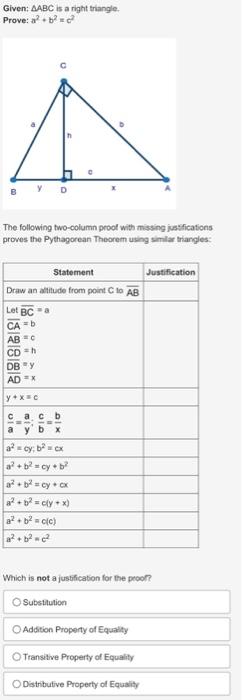 pythagorean theorem two column proof