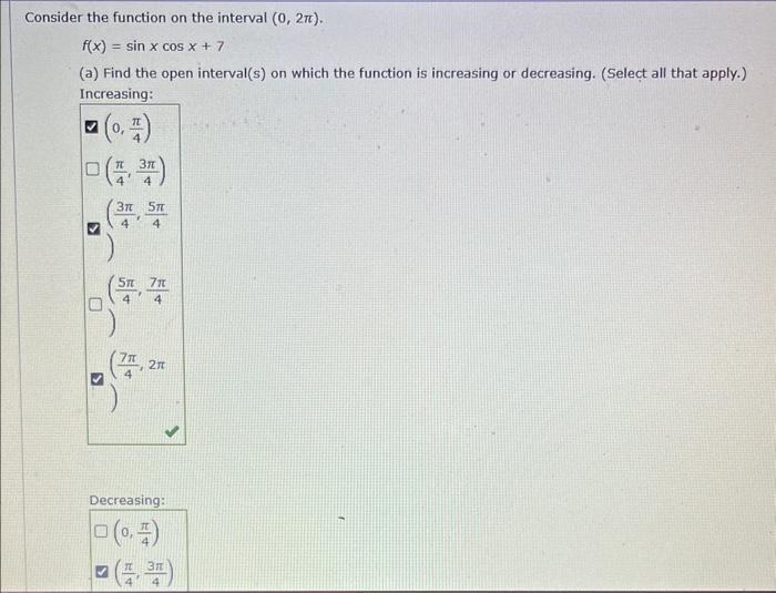 Solved Consider the function on the interval (0,2π). | Chegg.com