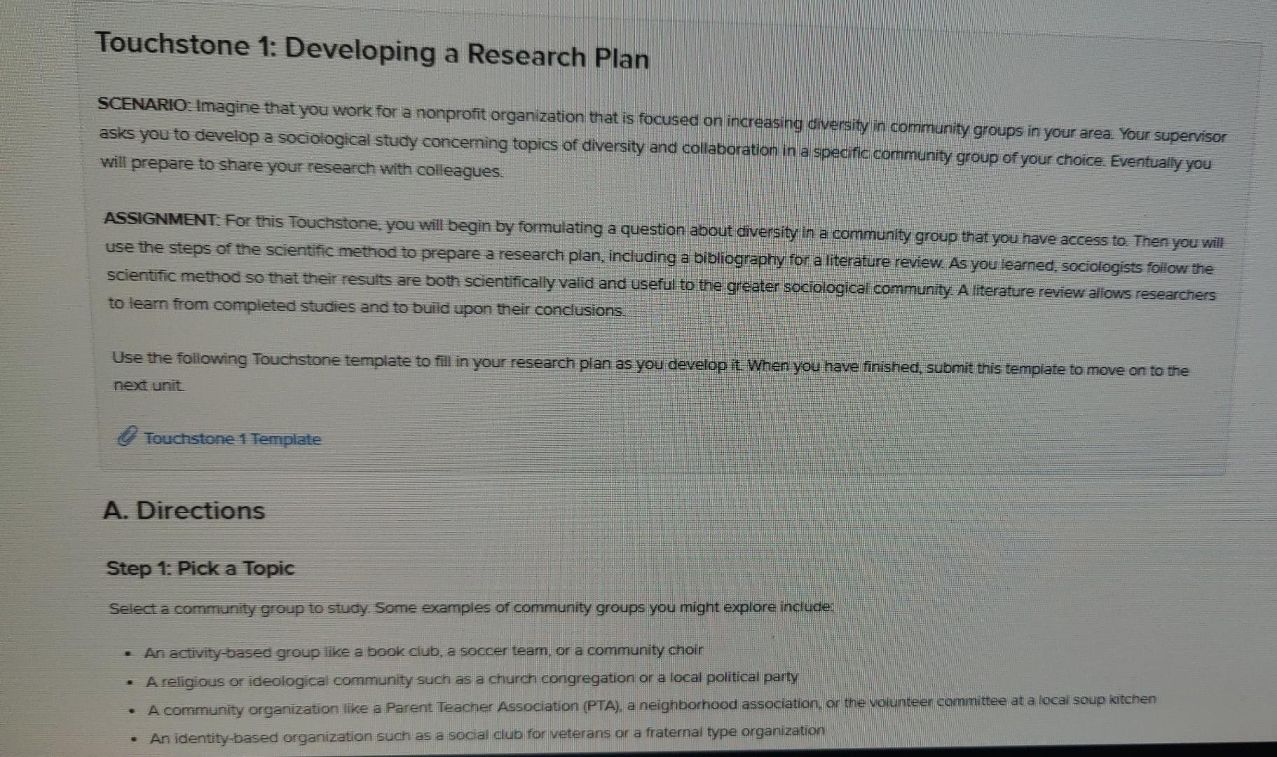 touchstone 1 developing a research plan