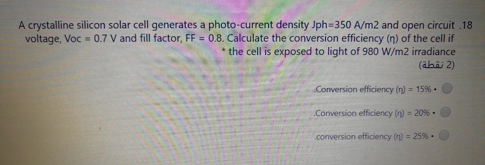 Solved A crystalline silicon solar cell generates a | Chegg.com