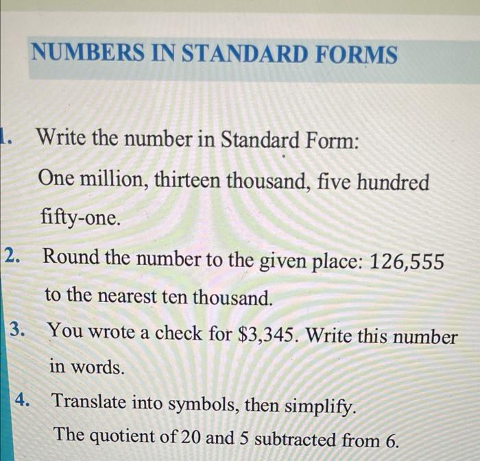 write these numbers in standard form six thousand