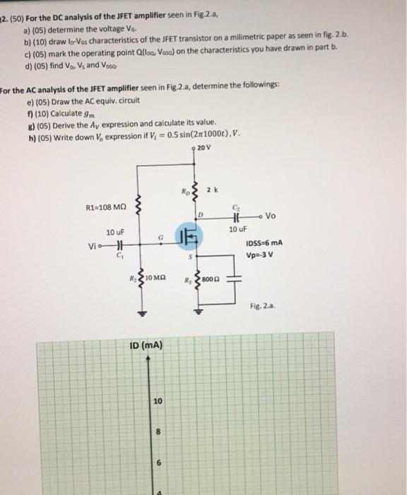 Solved 2. (50) For the DC analysis of the JFET amplifier