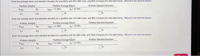 Solved The following table. Contains annual retums for the | Chegg.com