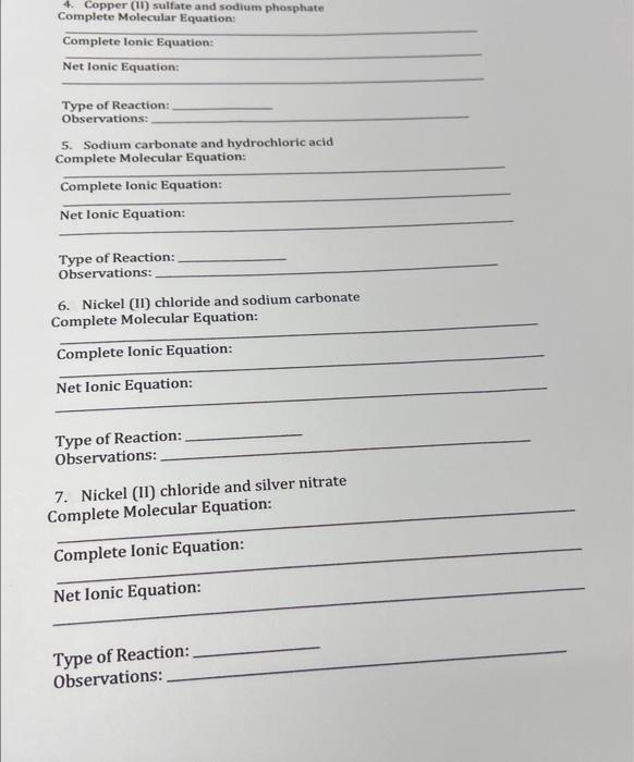 Solved 4. Copper (II) sulfate and sodium phosphate Complete